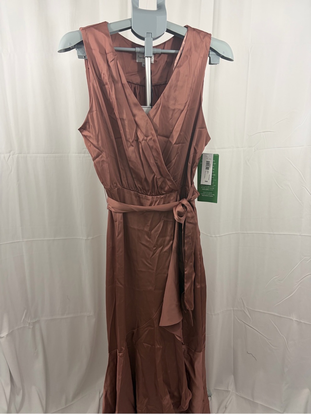 NWT Premier Amour Women’s Size 8 Mauve Satin Wrap Dress with Front Tie